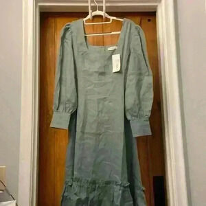 Harshman Women’s Bloom Dress in Olive Green  Linen XS